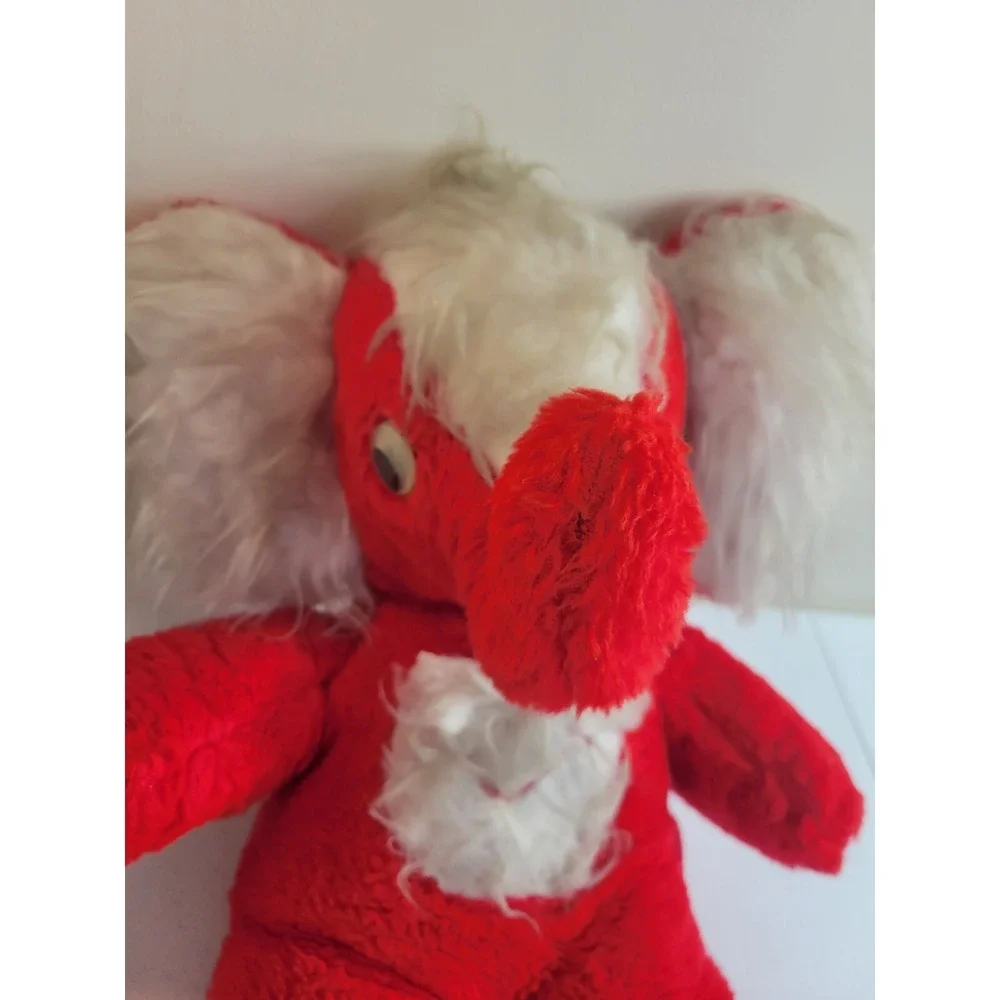 Vtg Carnival Elephant Plush Kitsch Stuffed Animal‎ Toy Red White 22in